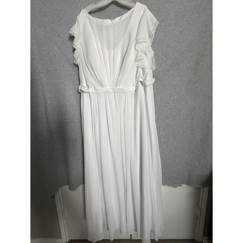 Azazie Dress Womens Custom White Chiffon Maxi A Line Flutter Sleeve Bridal Gown